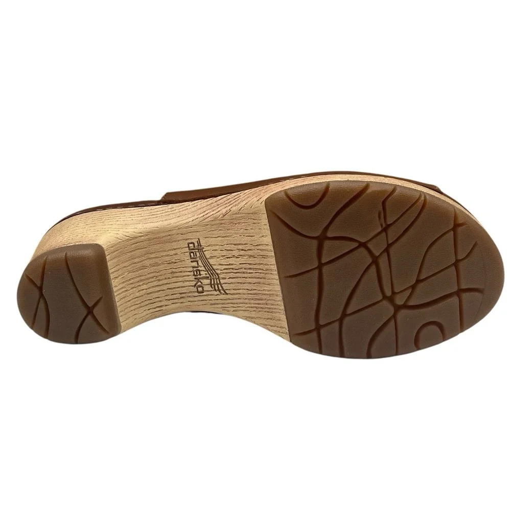 Dansko Womens Lizzy Peep Toe Leather Sandals Size 8 EU 38 Tan Brown Slip-on